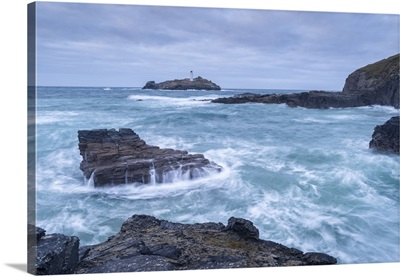 Godrevy Lighthouse On The Cornish Coast, Cornwall, England