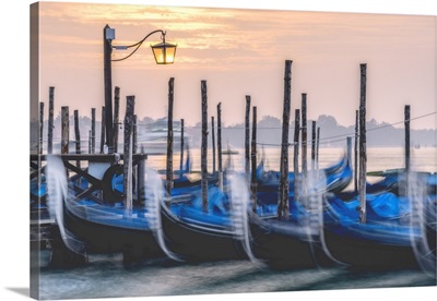 Gondolas In Venice At Sunrise, Venice, Veneto, Italy