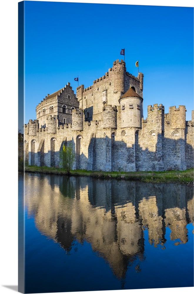 Belgium, Flanders, Ghent (Gent). Gravensteen castle, 12th century medieval castle on the Leie River.