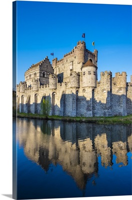 Gravensteen castle, 12th century medieval castle on the Leie River, Belgium, Flanders