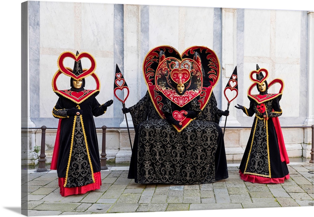 Heart-Shaped Costumes At The Venice Carnival, Venice, Italy