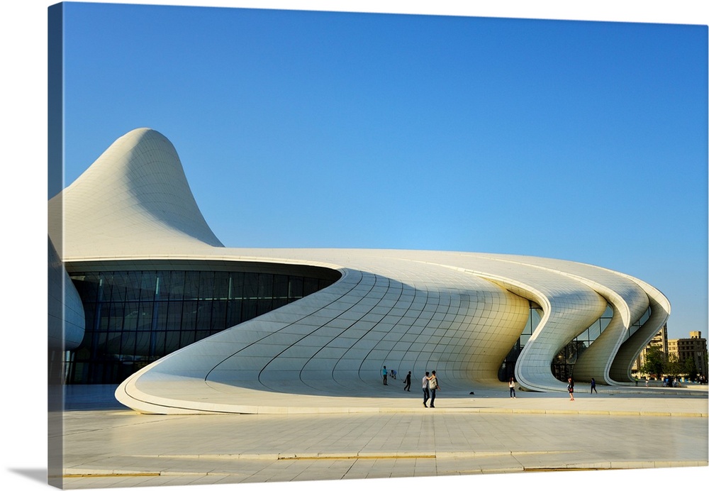 Heydar Aliyev Cultural Center, designed by Iraqi-British architect Zaha Hadid and noted for its distinctive architecture a...