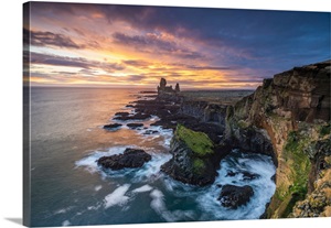 High Angle View Of Londrangar Cliffs, Sunset, Snaefellsjokull National Park, Iceland image thumbnail