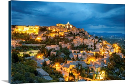 Hilltop Town Of Gordes At Dusk, Vaucluse, Provence-Alpes-Cote d'Azur, France