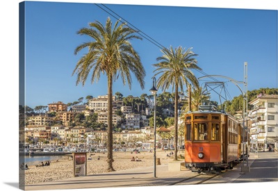 Historic Tram On The Waterfront Promenade Of Port De Soller, Mallorca, Spain