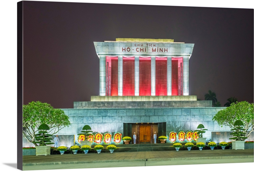 Ho Chi Minh Mausoleum on Ba Dinh Square at night, Hanoi, Vietnam.