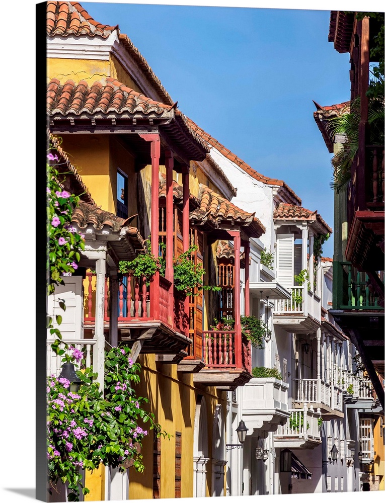 Houses with Balconies, Old Town, Cartagena, Bolivar Department, Colombia.