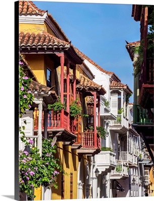 Houses With Balconies, Old Town, Cartagena, Bolivar Department, Colombia
