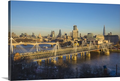 Hungerford Bridge and Golden Jubilee Bridges, River Thames, London, England