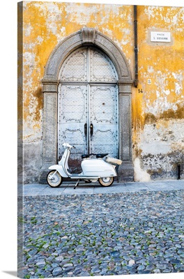 Iconic Lambretta Innocenti Scooter In Old Town, Morbegno, Valtellina, Lombardy, Italy