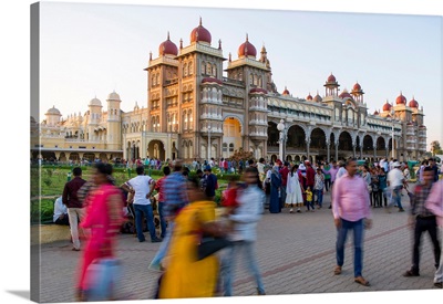 India, Karnataka, Mysore, City Palace, People Walking Outside The Maharaja's Palace