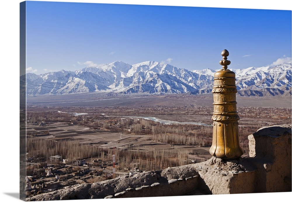 India, Ladakh, Thiksey. View of the Indus Valley from Thiksey Monastery.