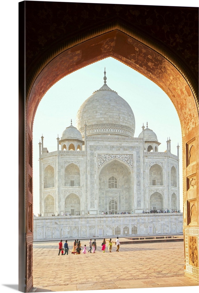 India, Uttar Pradesh, Agra, Taj Mahal, view of the Taj Mahal from one of the arched doors in the adjacent jawab (mirro mos...