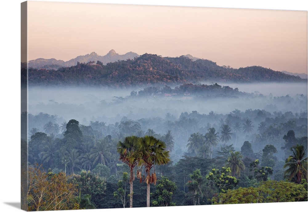 Indonesia, Java, Borobudur. An early morning scene from the famous 9th century Buddhist temple at Borobudur.