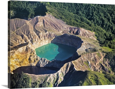 Indonesia, Flores Island, Kelimutu, Two crater lakes in the caldera of Mount Kelimutu.