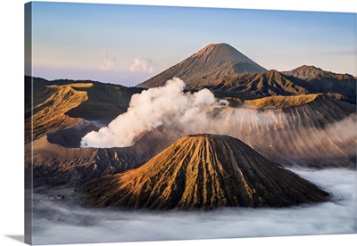 Indonesia, Java, Bromo, A stunning volcanic landscape from Mount Penanjakan at sunrise