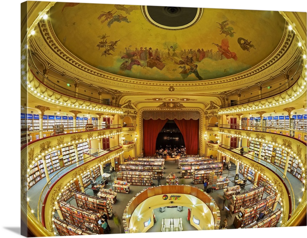 Argentina, Buenos Aires, Santa Fe Avenue, Interior view of El Ateneo Grand Splendid Bookshop.