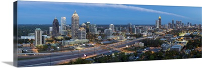 Interstate 85 passing the Atlanta skyline, Atlanta, Georgia, United States of America