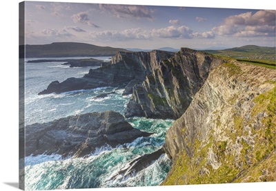 Ireland, County Kerry, Ring of Kerry, Portmagee, Portmagee sea cliffs, sunset