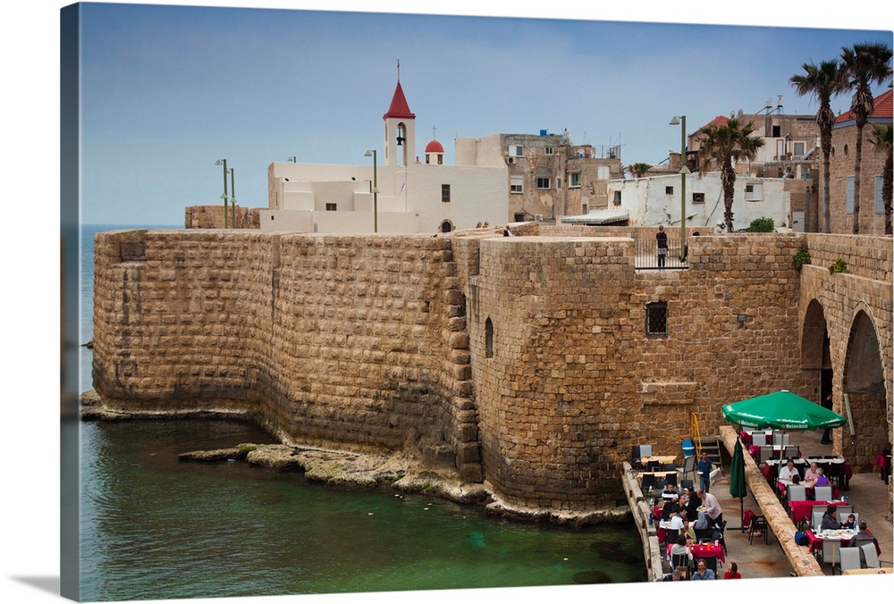 Israel, North Coast, Akko-Acre, ancient city, waterfront cafe in city walls, NR