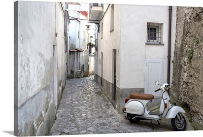 Italy, Amalfi Coast, Ravello. Vespa scooter in the old town