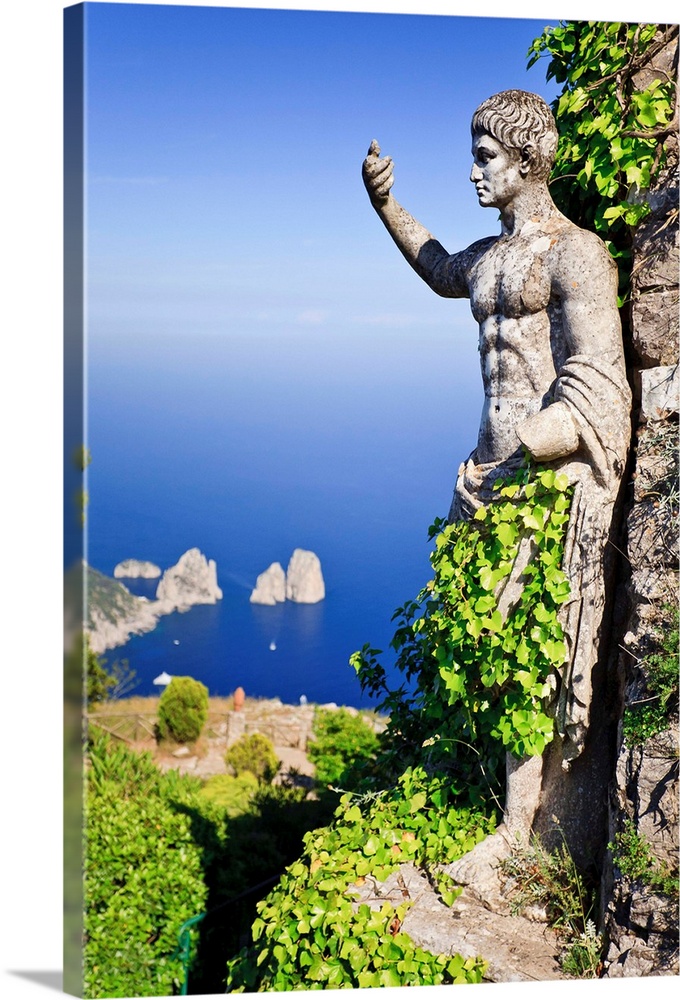 Italy, Campania, Napoli district, Anacapri.  Solaro mount, the statue of Emperor Augustus. View from Solaro Mount