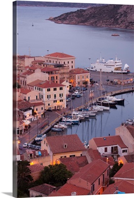 Italy, Sardinia, Isola Maddalena, La Maddalena, aerial port view from the hills