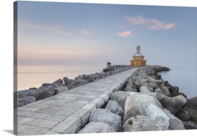 Italy, Veneto, Venice, Cavallino coast. Lighthouse of Punta Sabbioni in the morning