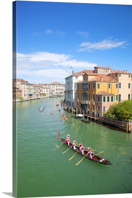 Italy, Veneto, Venice, During the Vongalonga rowing boat Festival on the Gran Canal