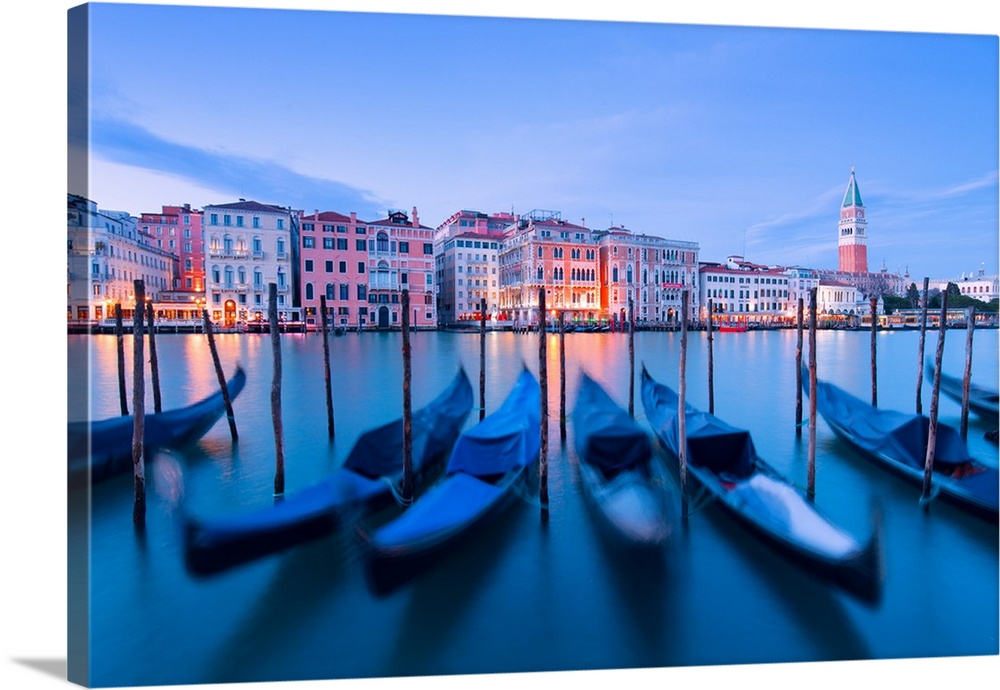 Europe, Italy, Veneto, Venice. Gondolas at dusk.