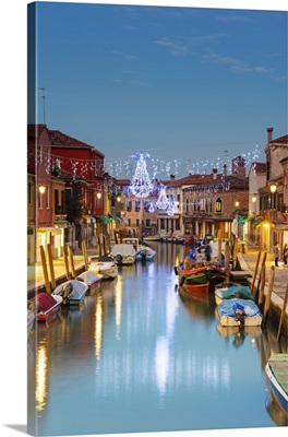 Italy, Veneto, Venice, Murano, Christmas decoration on a canal