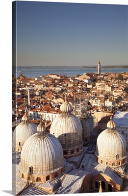 Italy, Veneto, Venice, Overview of the city with San Marco Cathedral Cupolas, UNESCO