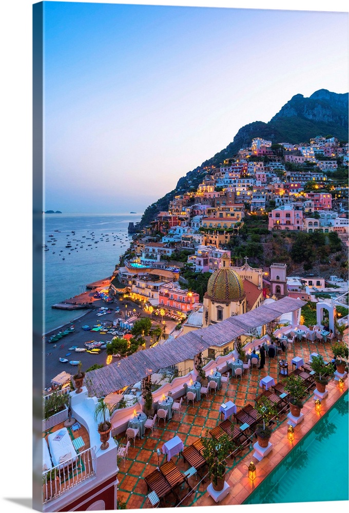 Positano, Amalfi Coast, Salerno Province, Campania, Italy-View Of The Positano Village During The Sunset.