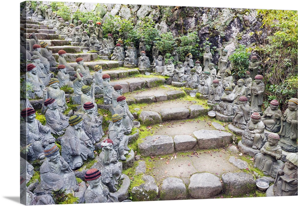 Asia, Japan, Honshu, Hiroshima prefecture, Miyajima Island, statues in Daisho in temple.