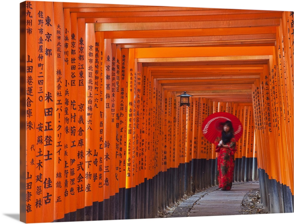 Japan, Kyoto, Fushimi Inari Taisha Shrine, Tunnel of Torii Gates