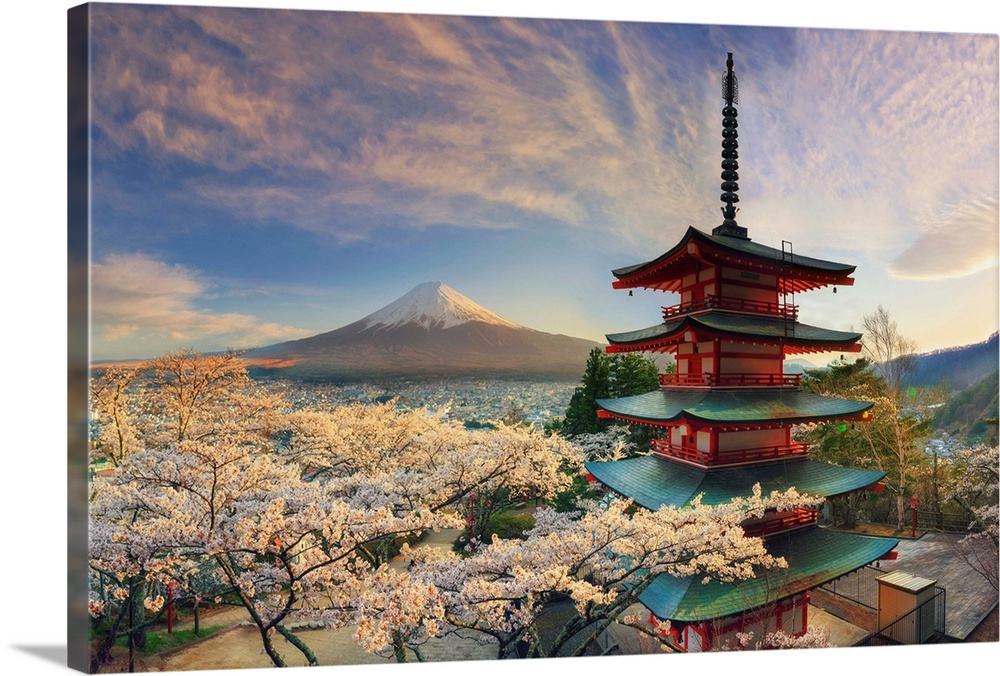 Japan Fuji Mountain Cherry Blossom Chureito Pagoda Stretched Canvas ~ More Size 