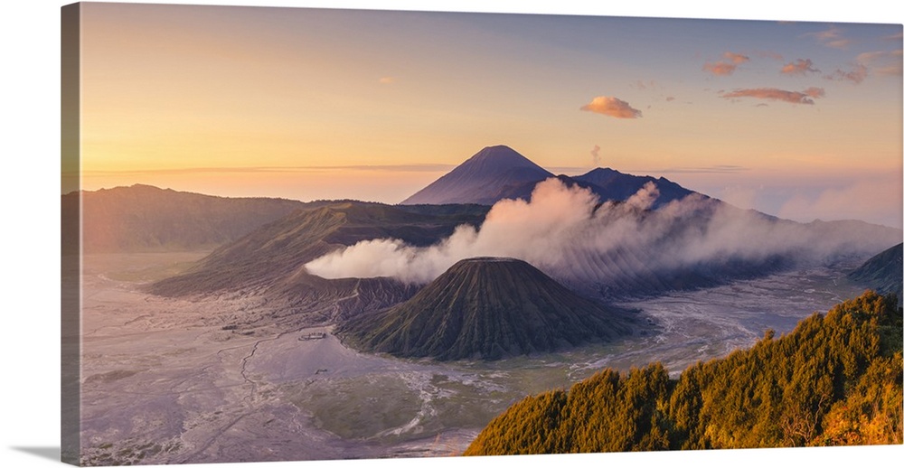 Java, Indonesia, South East Asia. High angle view of Mount Bromo at sunrise.