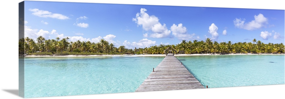 Jetty to tropical island, Tikehau atoll, Tuamotus, French Polynesia.