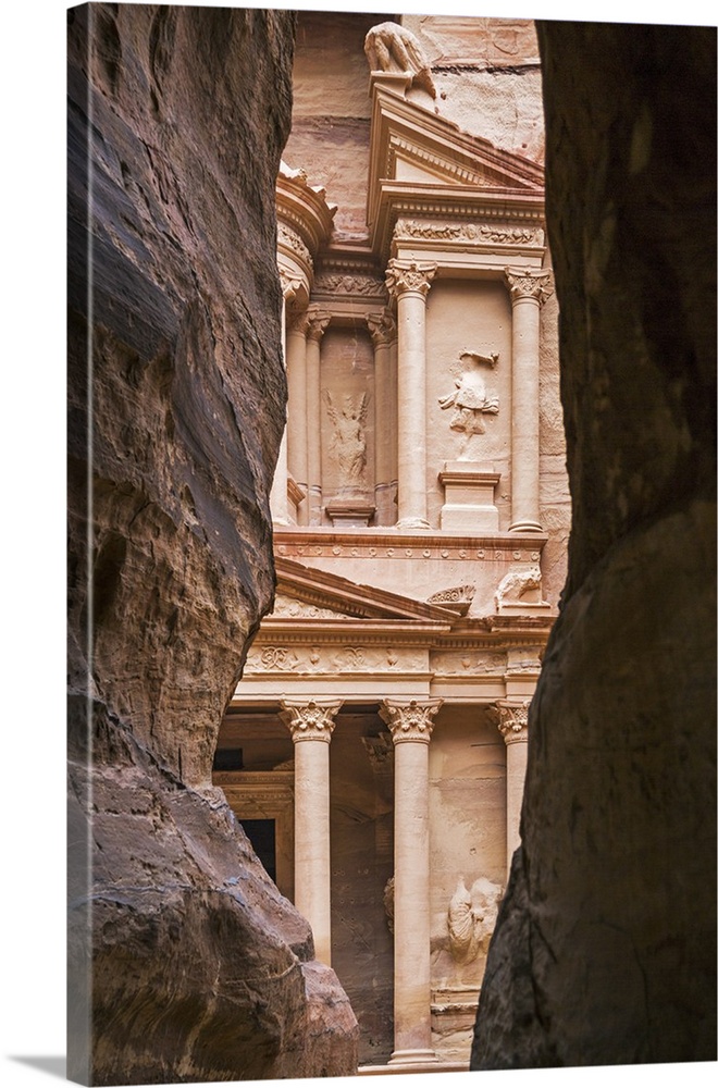 Jordan, Petra. The Siq is the main entrance to the ancient Nabataean city of Petra. Al Khazneh, popularly known as The Tre...