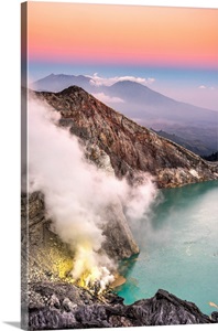 Kawah Ijen Volcano And Crater Lake At Sunrise, Java, Indonesia image thumbnail