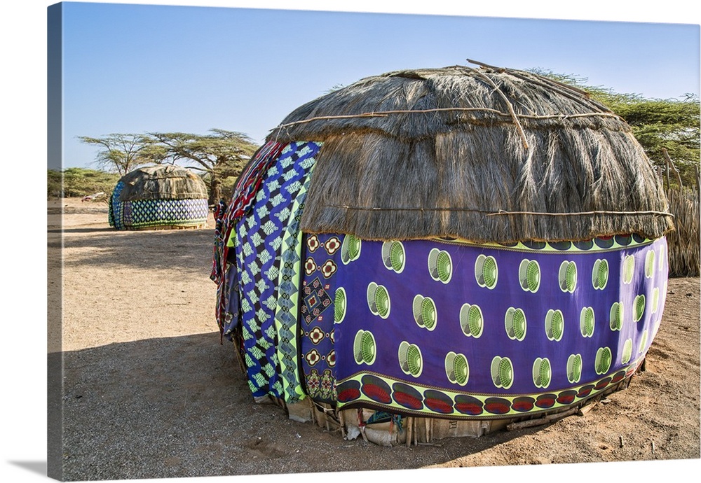 Kenya, Marsabit County, Kalacha. Semi-permanent dome-shaped homes of the Gabbra at Kalacha.