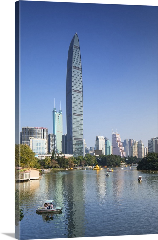 KK100 (KingKey 100) skyscraper and Lizhi Park, Shenzhen, Guangdong, China.