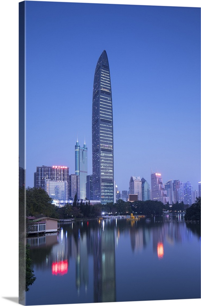 KK100 (KingKey 100) skyscraper and Lizhi Park, Shenzhen, Guangdong, China.