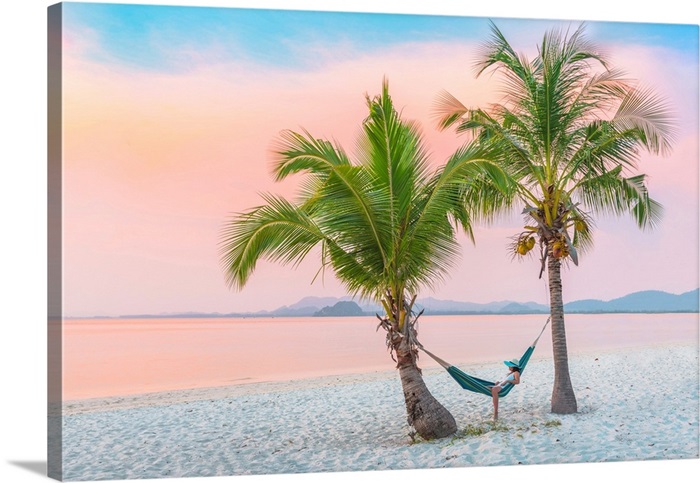 Ko Muk Ko Mook Trang Province Thailand Woman Tourist Lying On Hammock Mr Wall Art Canvas Prints Framed Prints Wall Peels Great Big Canvas