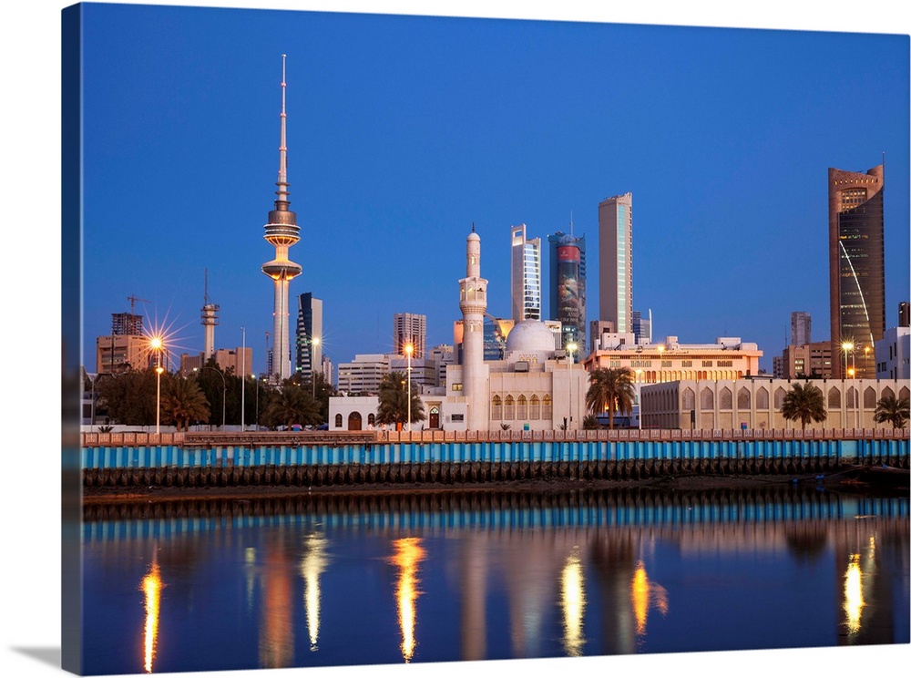 Kuwait, Kuwait City, City skyline reflecting in  harbour