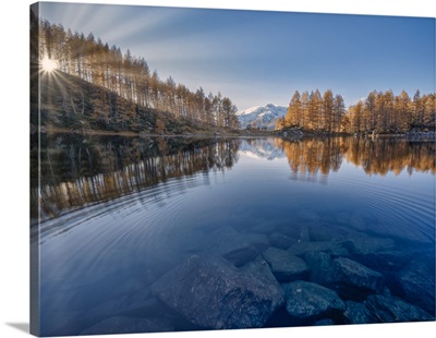 Lago Azzurro At Sunset In Autumnspluga Valley, Valtellina, Lombardy, Italy
