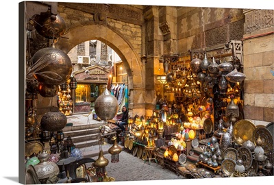 Lanterns for sale in a shop in the Khan el-Khalili bazaar, Cairo, Egypt