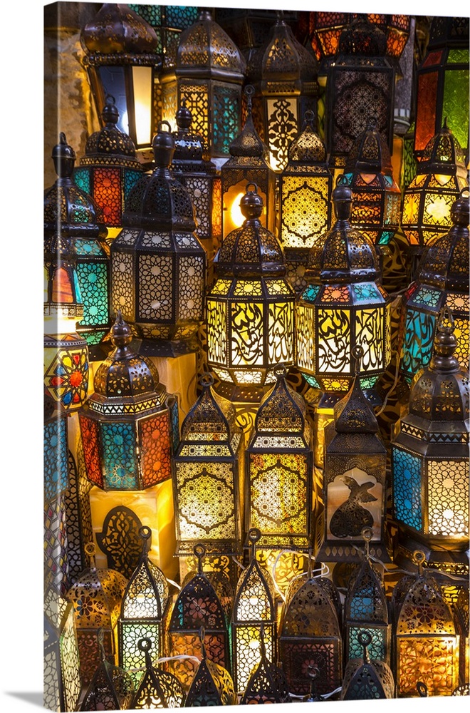 Lanterns for sale in a shop in the Khan el-Khalili bazaar (Souk), Cairo, Egypt.