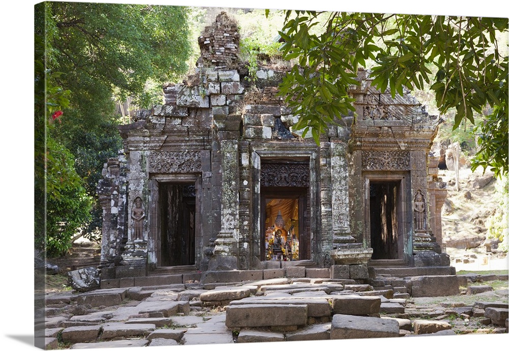 Laos, Champasak. Vat Phou or Wat Phu is a ruined Khmer temple complex in southern Laos. It is located at the base of mount...