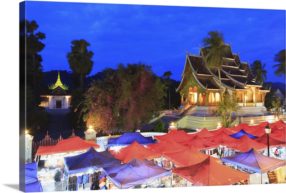 Laos, Luang Prabang (UNESCO Site), Wat Mai Temple and night market.